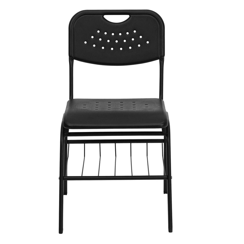 880 lb. Capacity Black Plastic Chair with Black Frame and Book Basket. Picture 4