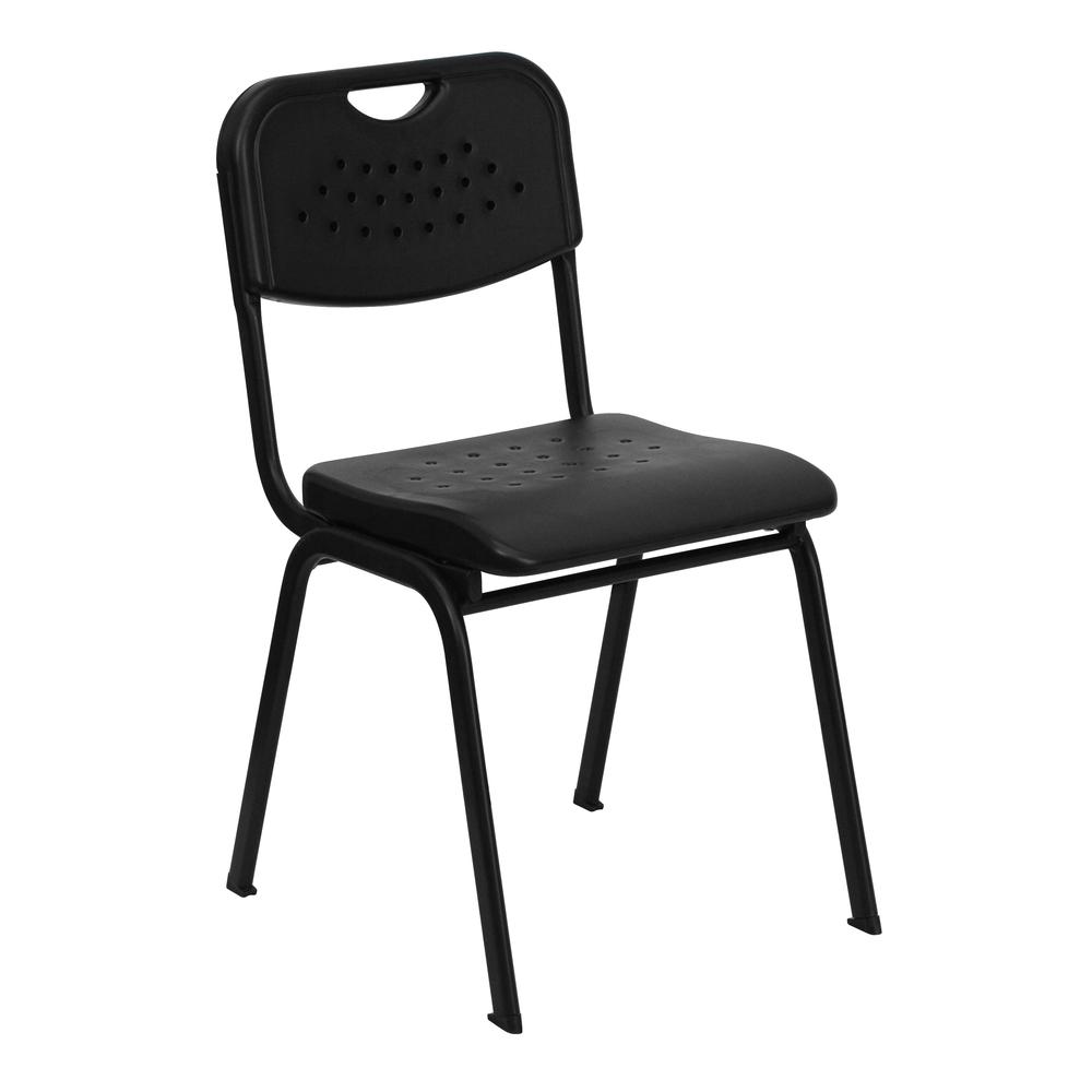 880 lb. Capacity Black Plastic Stack Chair with Open Back and Black Frame. Picture 1