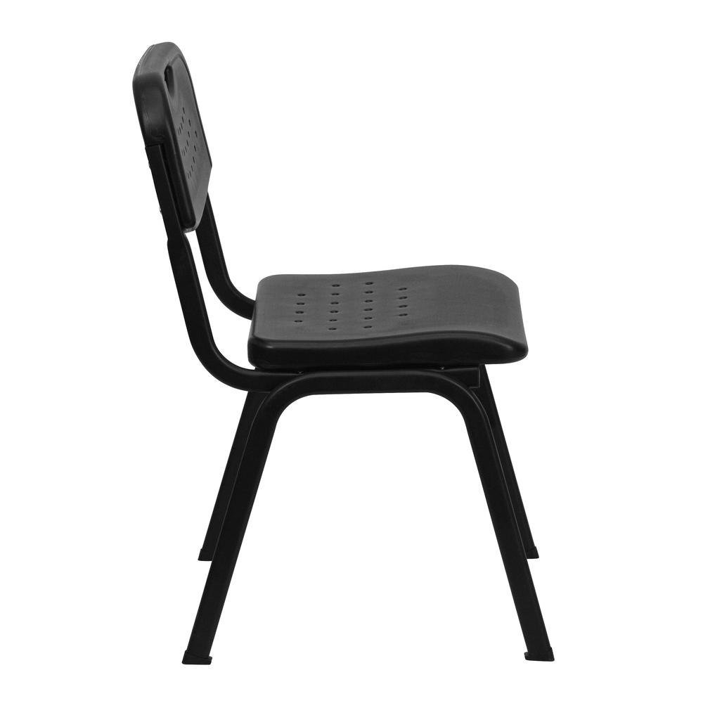880 lb. Capacity Black Plastic Stack Chair with Open Back and Black Frame. Picture 2