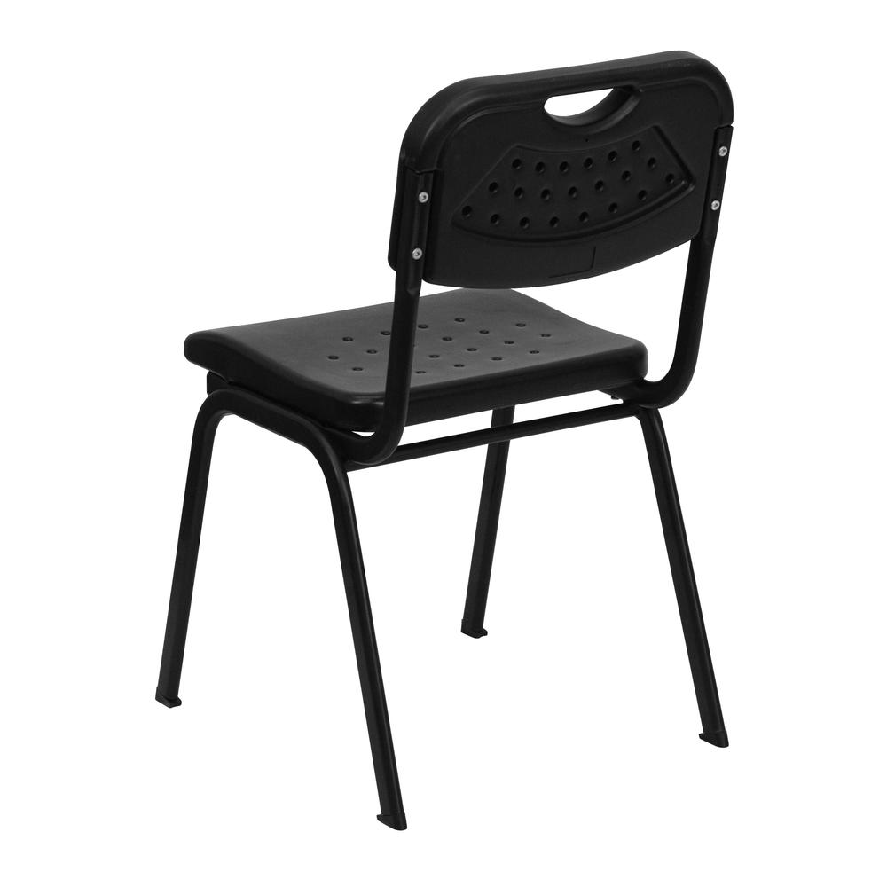 880 lb. Capacity Black Plastic Stack Chair with Open Back and Black Frame. Picture 3