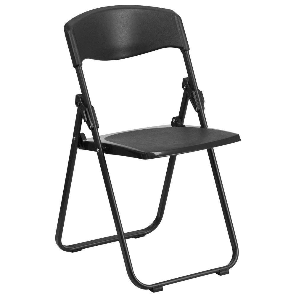 HERCULES Series 500 lb. Capacity Heavy Duty Black Plastic Folding Chair with Built-in Ganging Brackets. Picture 1