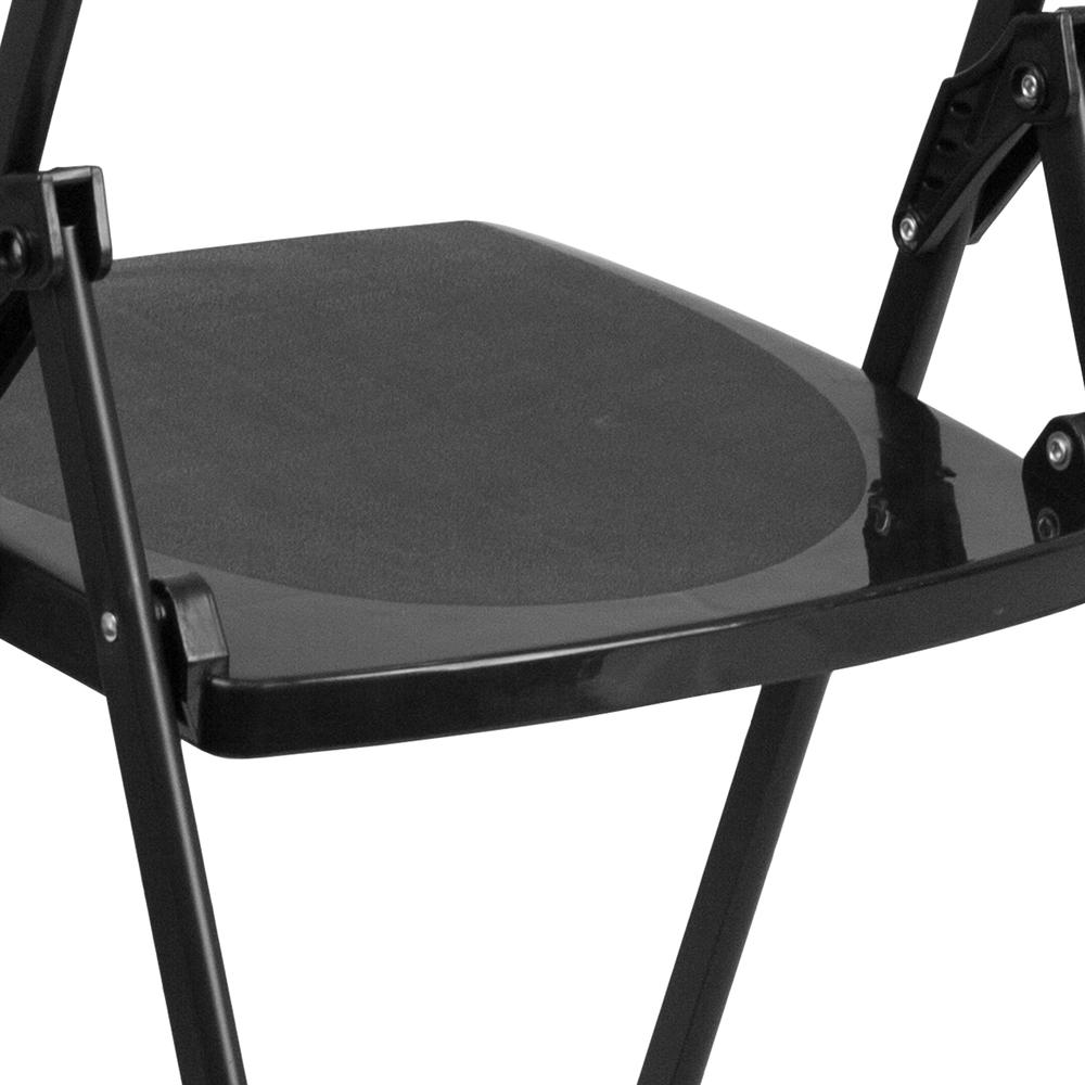 500 lb. Capacity Heavy Duty Black Plastic Folding Chair with Built-in Ganging Brackets. Picture 18