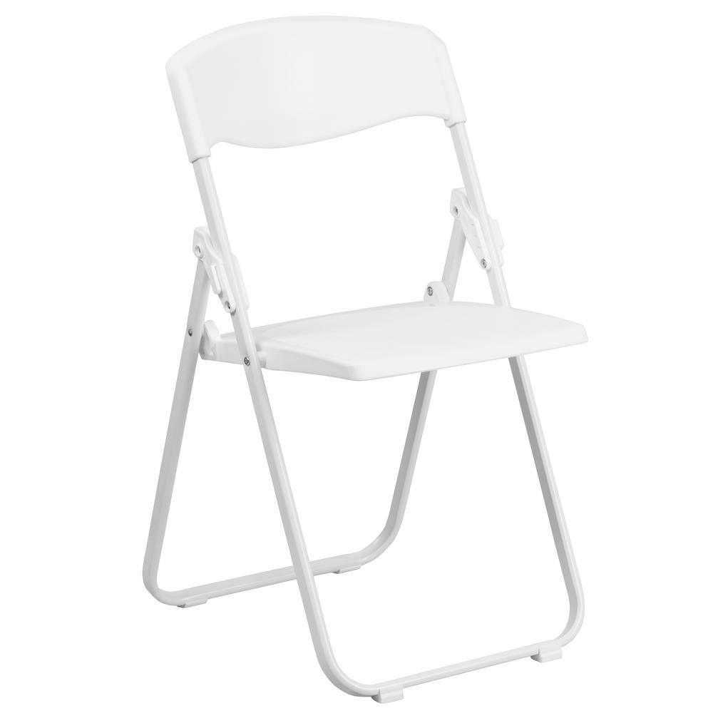 HERCULES Series 500 lb. Capacity Heavy Duty White Plastic Folding Chair with Built-in Ganging Brackets. The main picture.