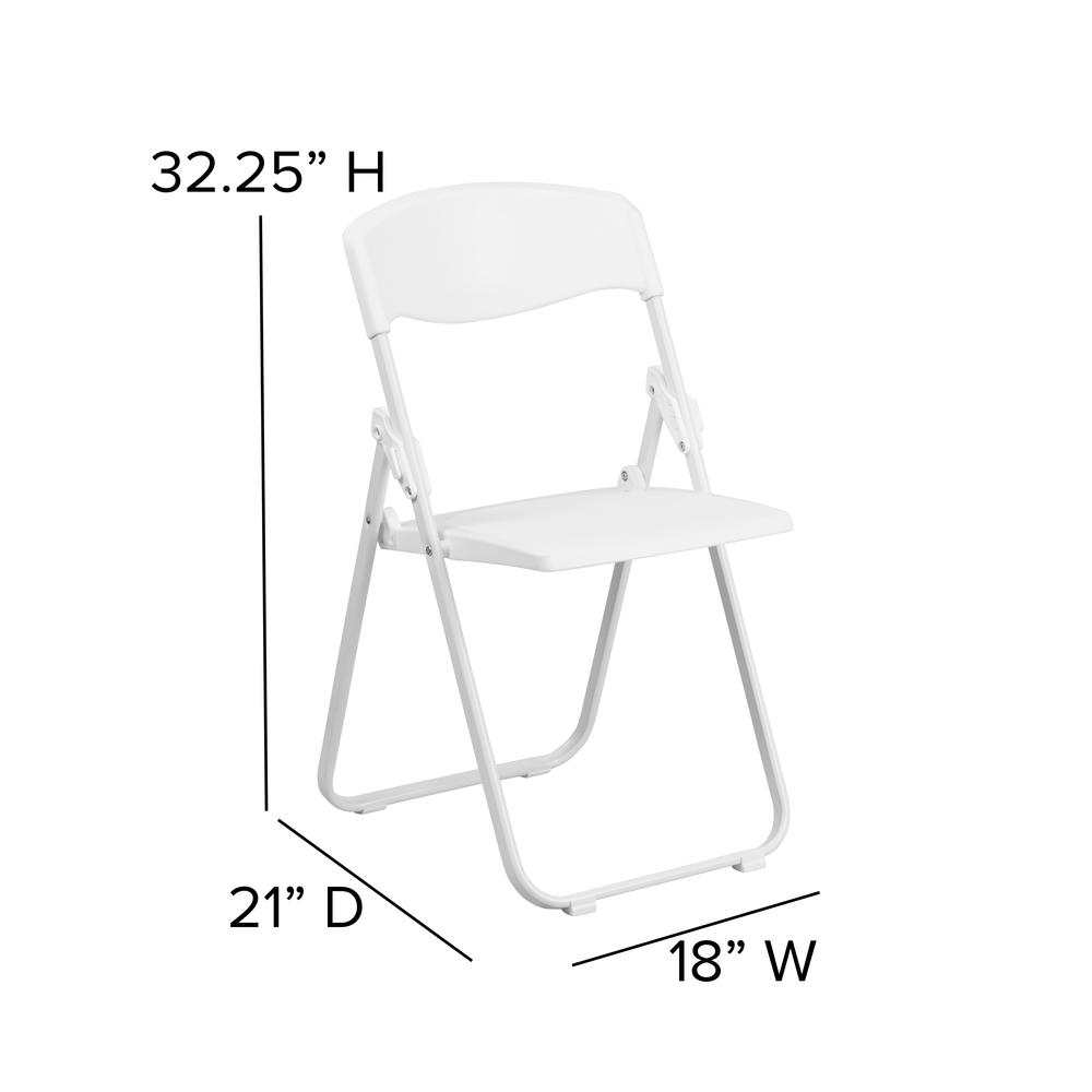 500 lb. Capacity Heavy Duty White Plastic Folding Chair with Built-in Ganging Brackets. Picture 13