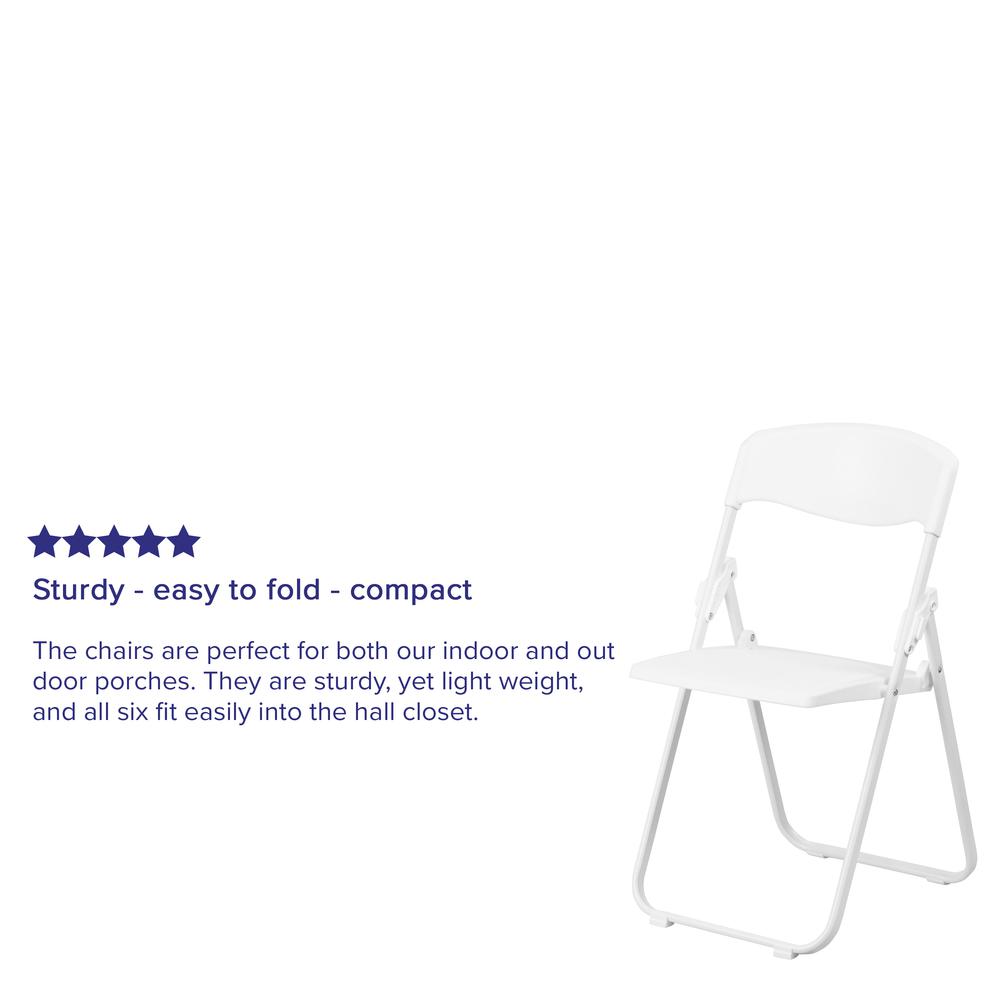 500 lb. Capacity Heavy Duty White Plastic Folding Chair with Built-in Ganging Brackets. Picture 20
