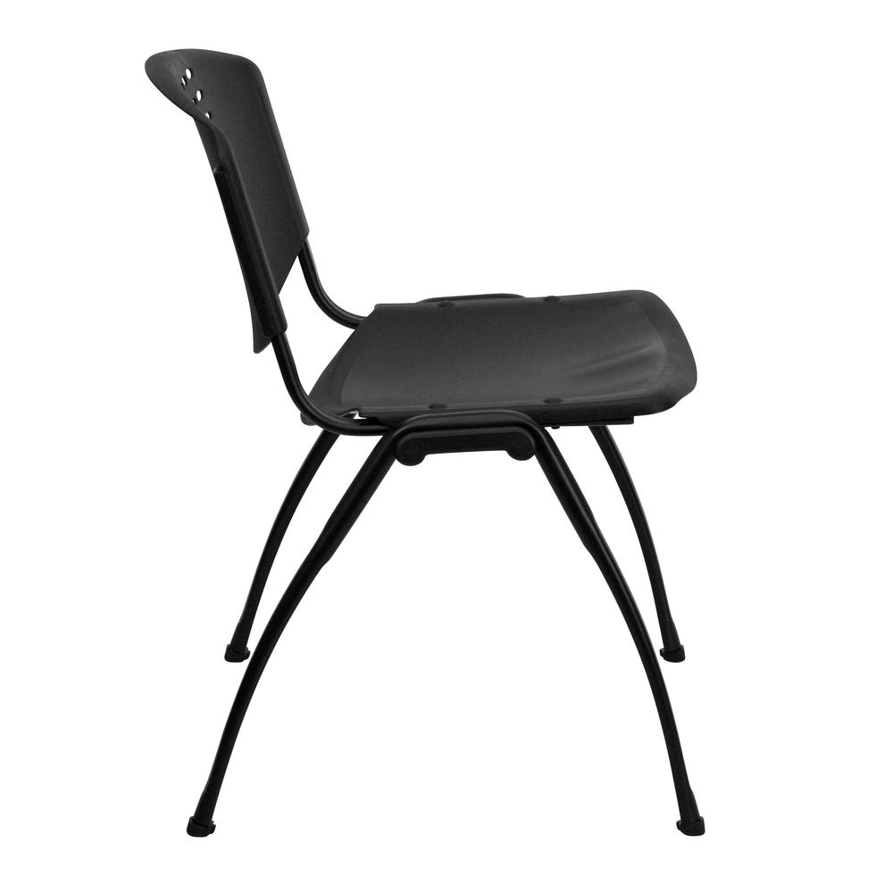 880 lb. Capacity Black Plastic Stack Chair with Oval Cutout Back and Black Frame. Picture 2