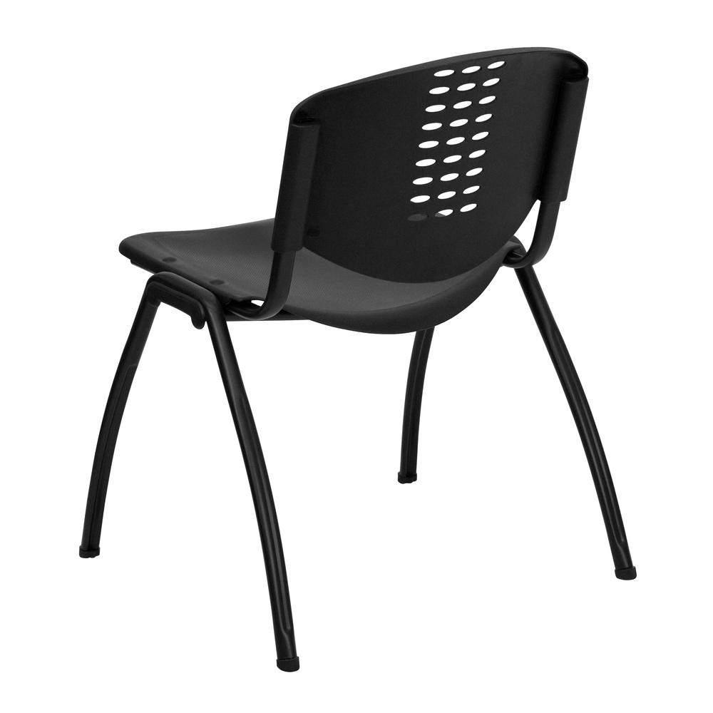 880 lb. Capacity Black Plastic Stack Chair with Oval Cutout Back and Black Frame. Picture 3