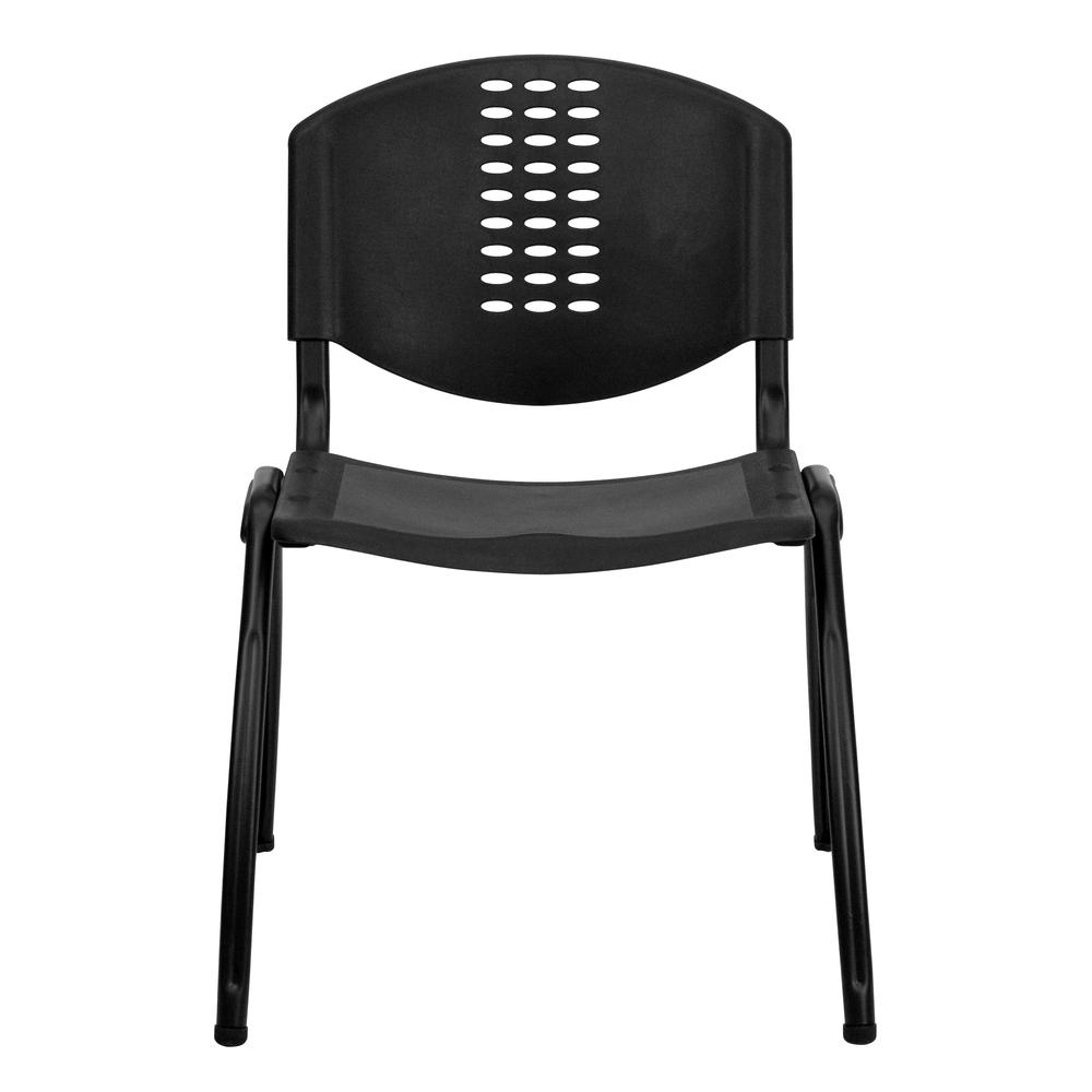 880 lb. Capacity Black Plastic Stack Chair with Oval Cutout Back and Black Frame. Picture 4