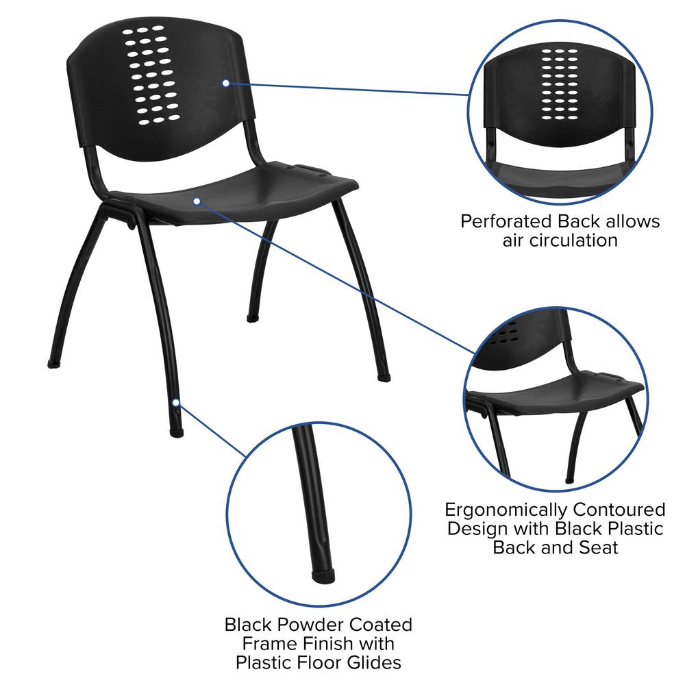 880 lb. Capacity Black Plastic Stack Chair with Oval Cutout Back and Black Frame. Picture 5