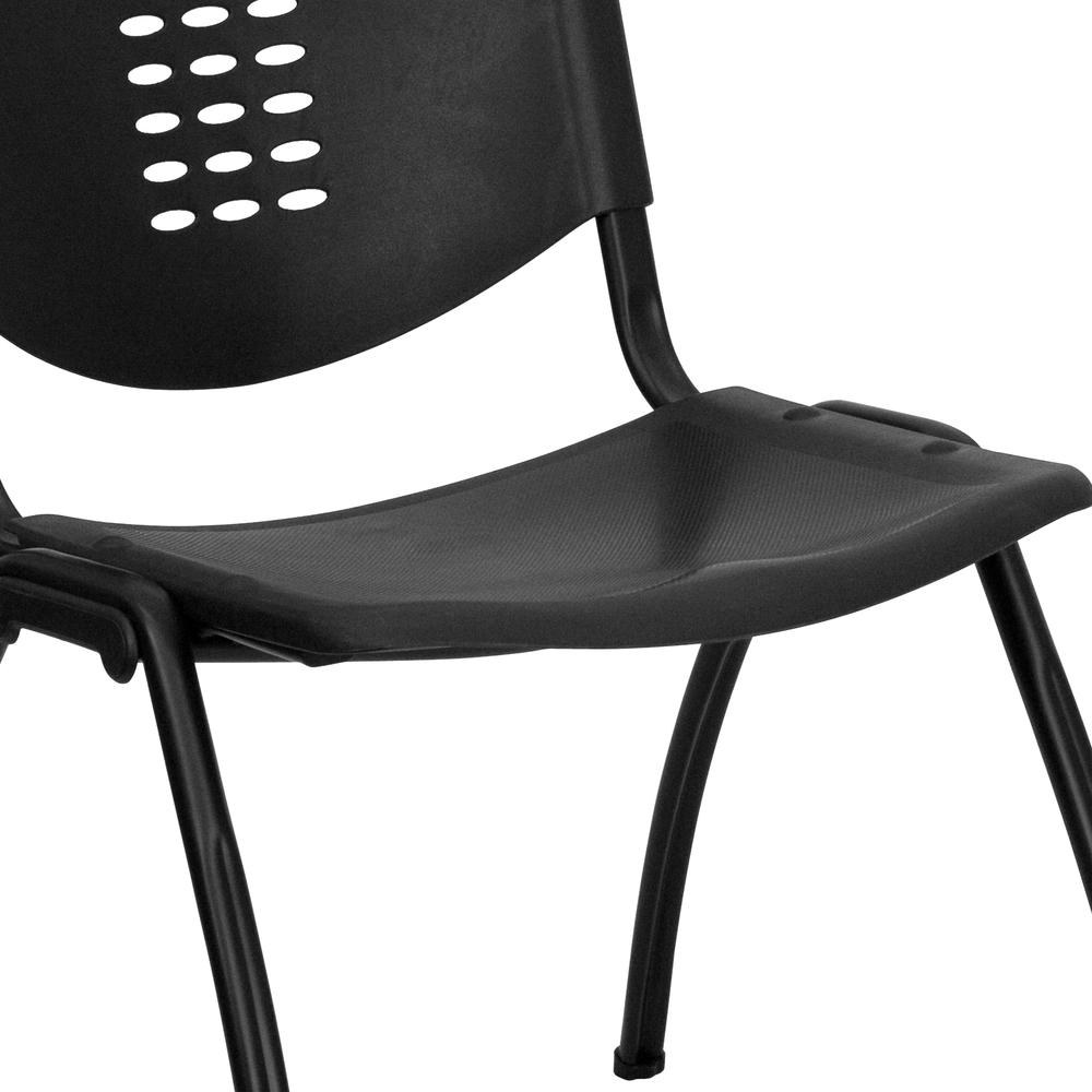880 lb. Capacity Black Plastic Stack Chair with Oval Cutout Back and Black Frame. Picture 6