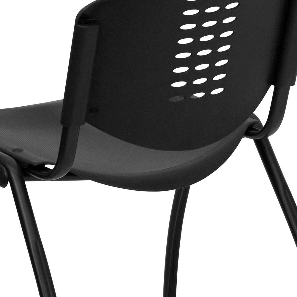 880 lb. Capacity Black Plastic Stack Chair with Oval Cutout Back and Black Frame. Picture 7