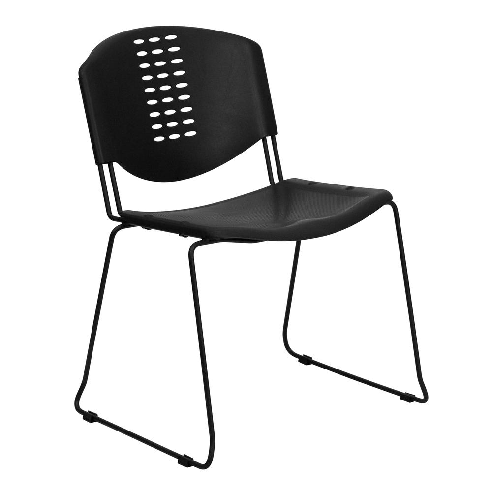400 lb. Capacity Black Plastic Stack Chair with Black Frame. Picture 1