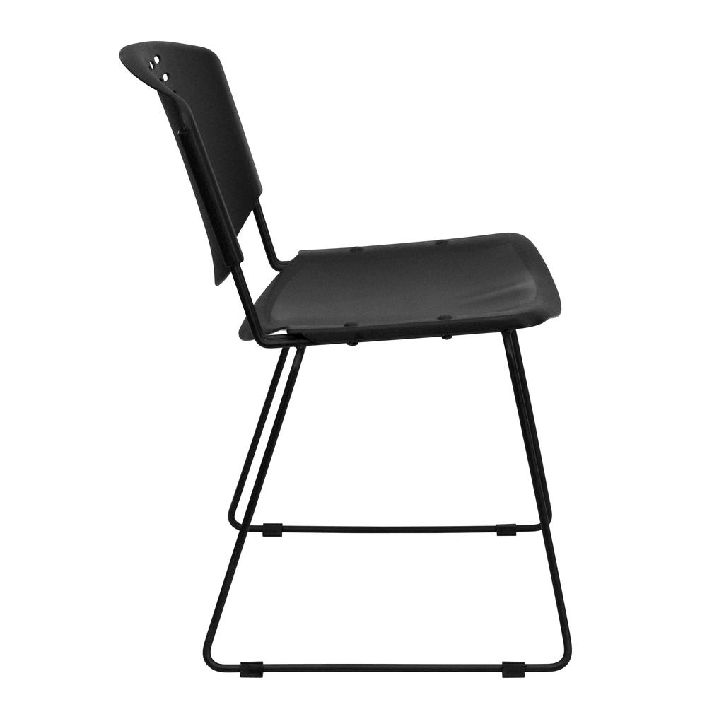 400 lb. Capacity Black Plastic Stack Chair with Black Frame. Picture 2