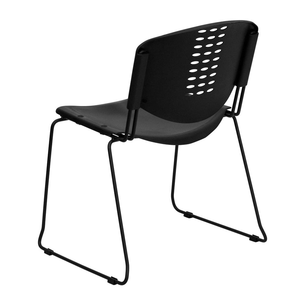 400 lb. Capacity Black Plastic Stack Chair with Black Frame. Picture 3