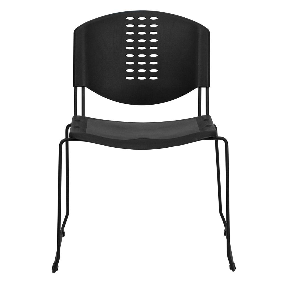 400 lb. Capacity Black Plastic Stack Chair with Black Frame. Picture 4