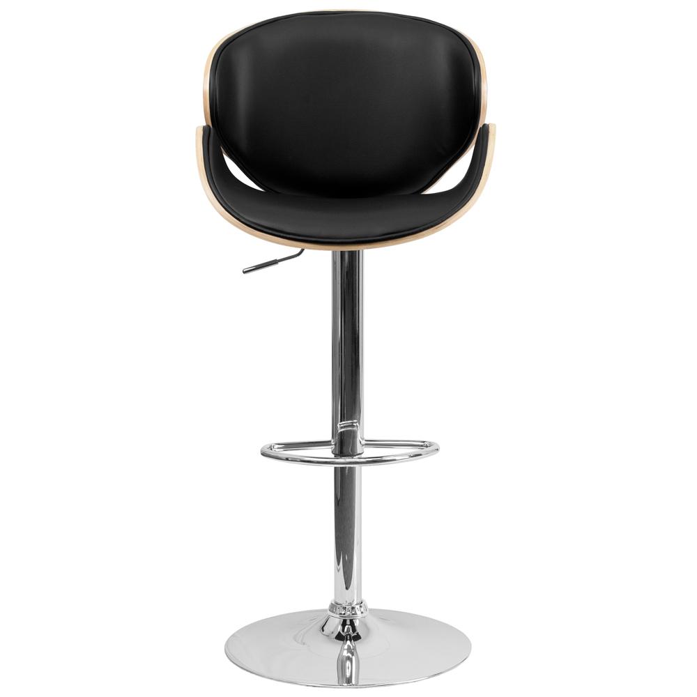 Beech Bentwood Adjustable Height Barstool with Curved Back and Black Vinyl Seat. Picture 4