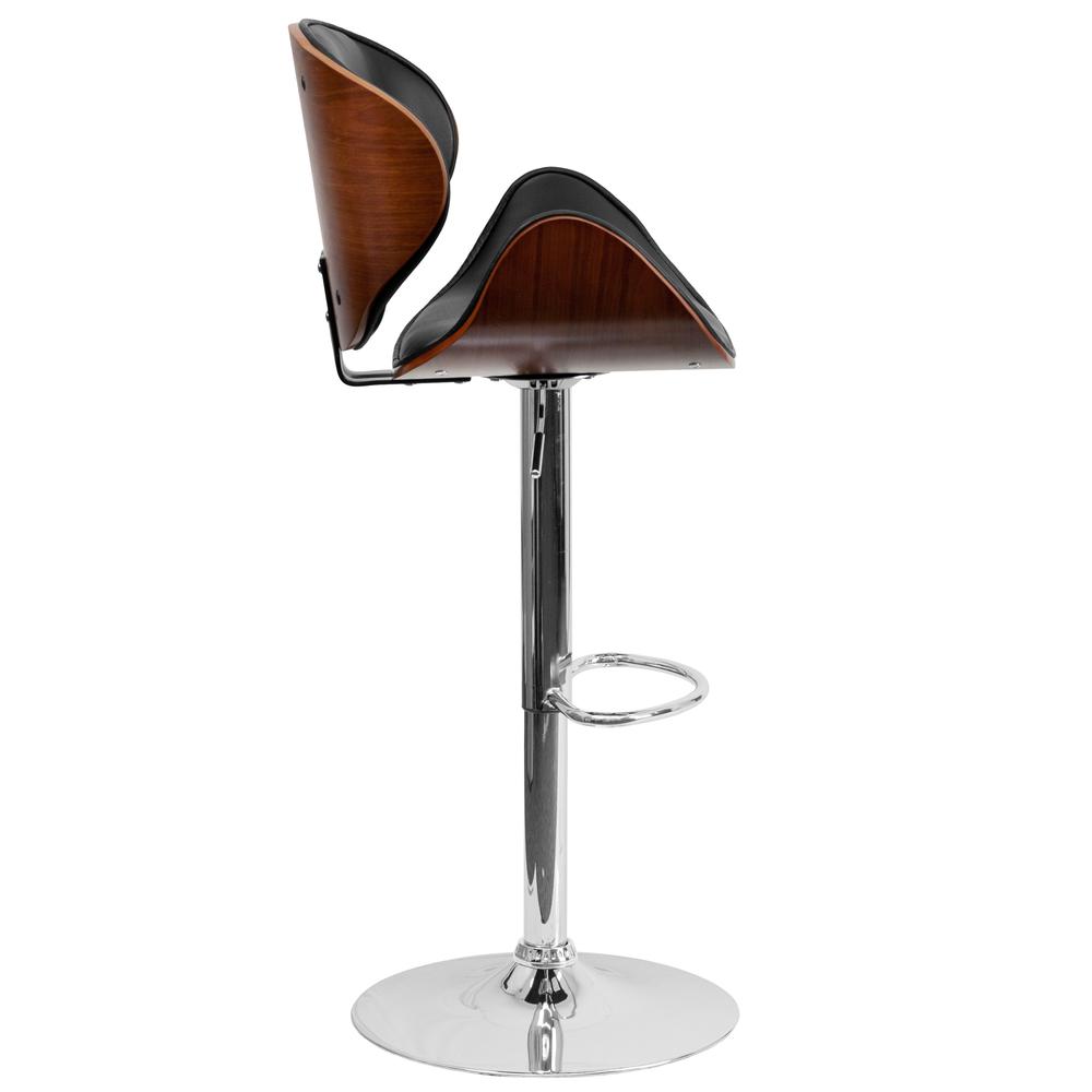 Walnut Bentwood Adjustable Height Barstool with Curved Back and Black Vinyl Seat. Picture 3