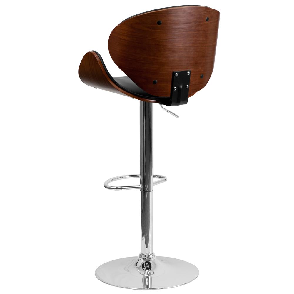 Walnut Bentwood Adjustable Height Barstool with Curved Back and Black Vinyl Seat. Picture 4