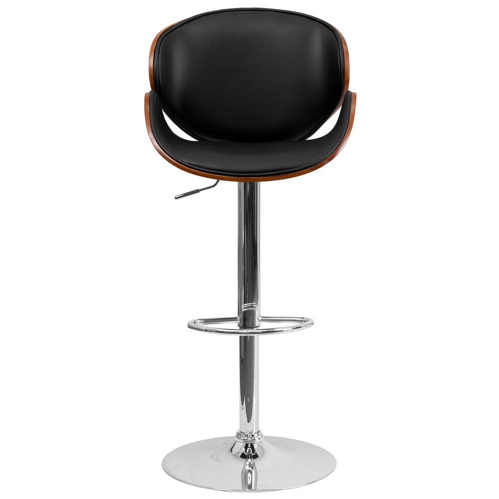 Walnut Bentwood Adjustable Height Barstool with Curved Back and Black Vinyl Seat. Picture 5