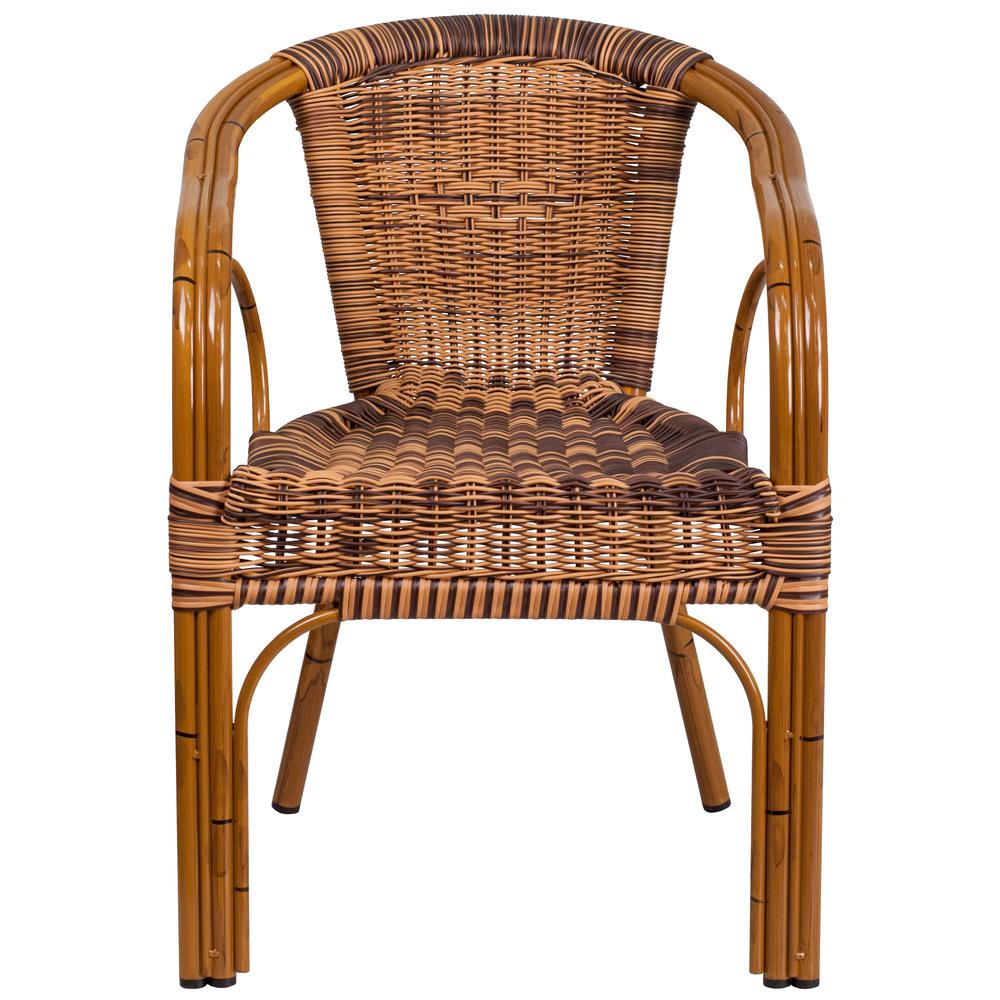 Cadiz Series Burning Brown Rattan Restaurant Patio Chair with Dark Red Bamboo-Aluminum Frame. Picture 5