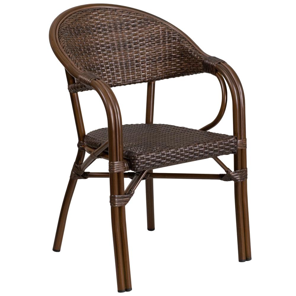 Milano Series Cocoa Rattan Restaurant Patio Chair with Bamboo-Aluminum Frame. Picture 2