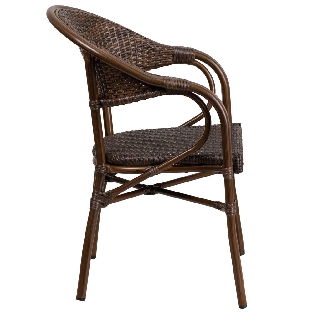 Milano Series Cocoa Rattan Restaurant Patio Chair with Bamboo-Aluminum Frame. Picture 4
