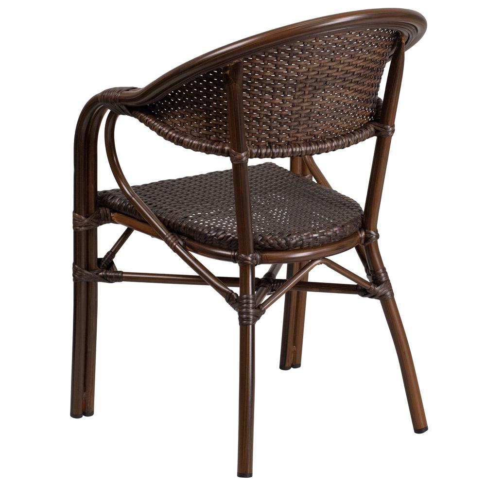 Milano Series Cocoa Rattan Restaurant Patio Chair with Bamboo-Aluminum Frame. Picture 3
