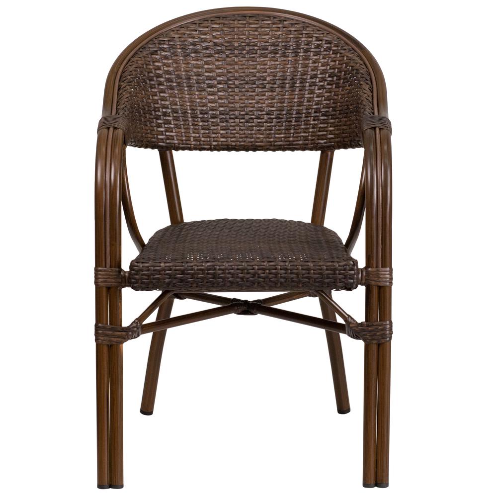 Milano Series Cocoa Rattan Restaurant Patio Chair with Bamboo-Aluminum Frame. Picture 5