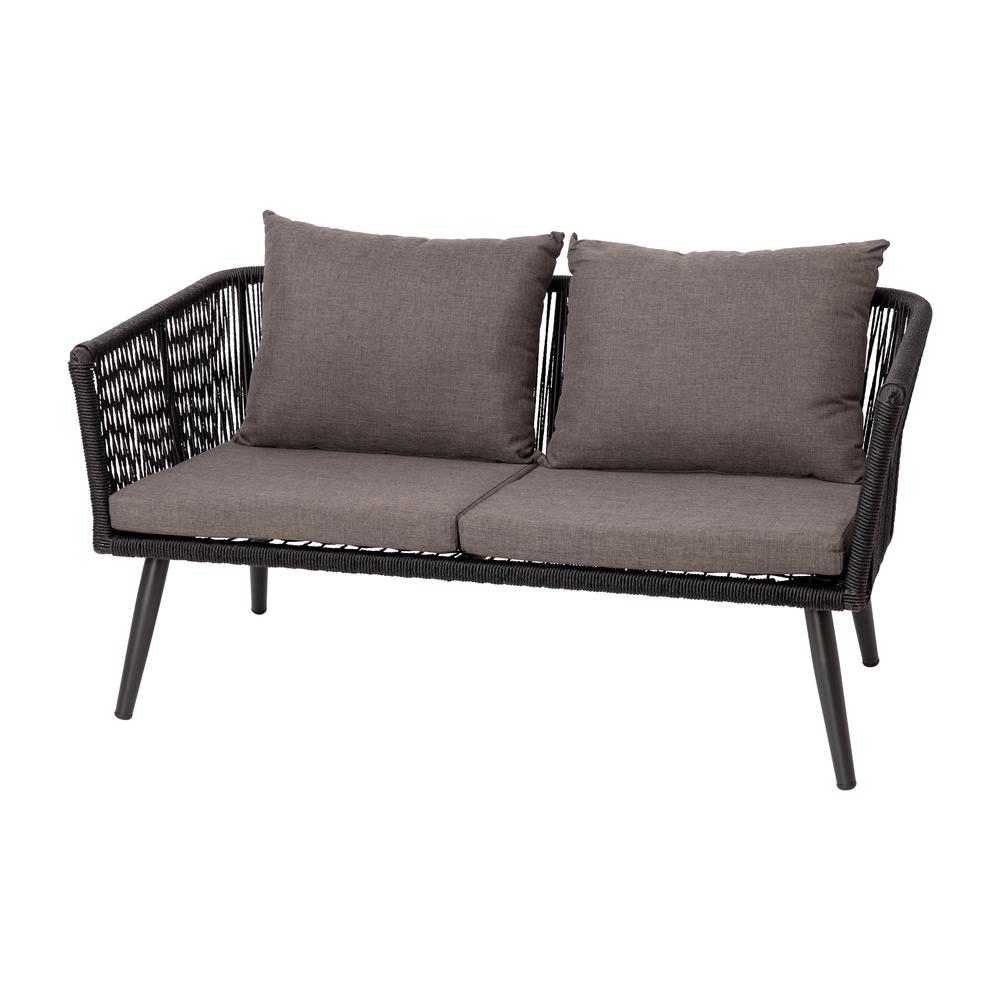 Kierra Black All-Weather 4-Piece Woven Conversation Set with Gray Zippered Removable Cushions & Metal Coffee Table. Picture 11