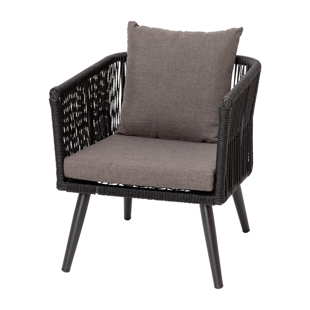Kierra Black All-Weather 4-Piece Woven Conversation Set with Gray Zippered Removable Cushions & Metal Coffee Table. Picture 12
