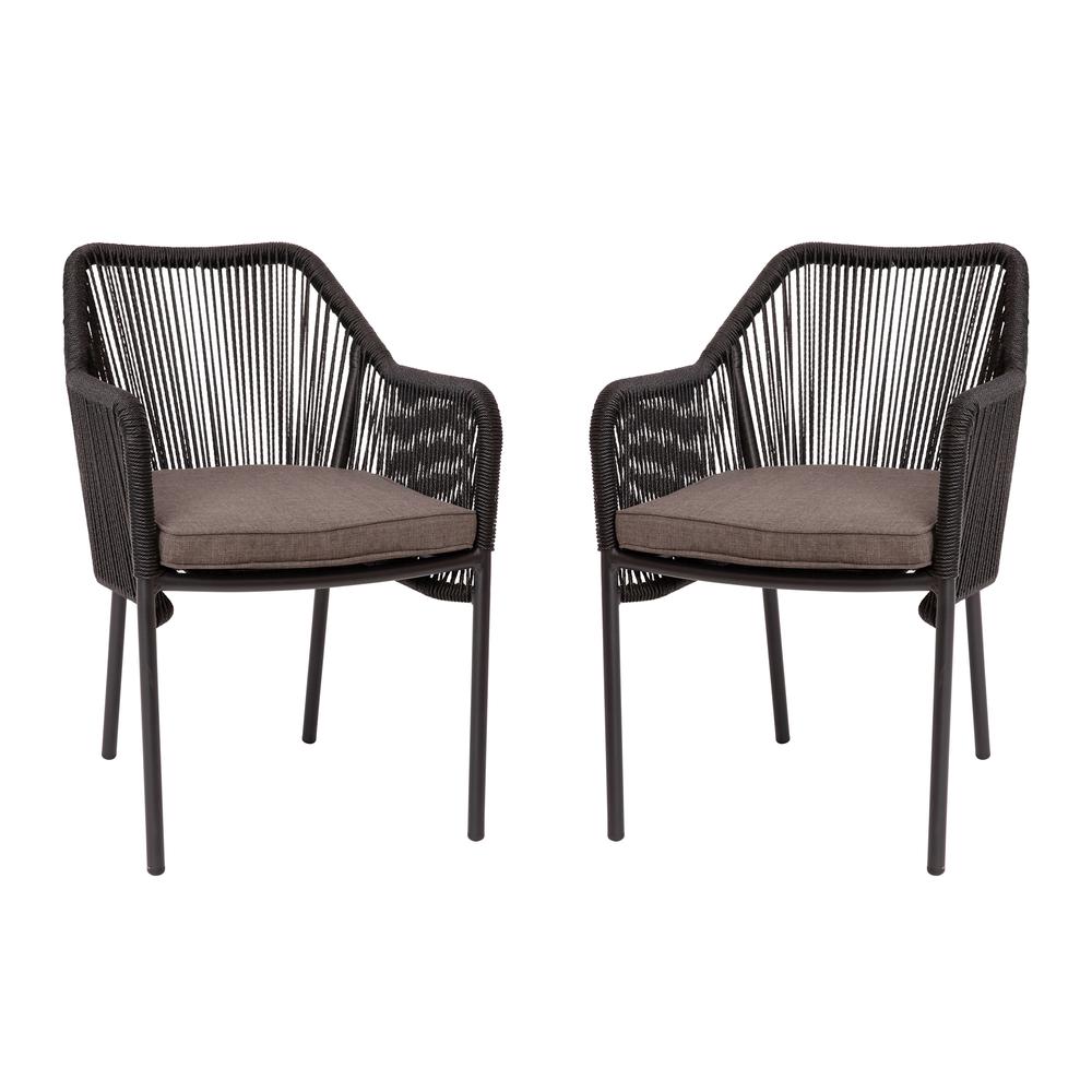 Set of 2 All-Weather Black Woven Stacking Club Chairs. Picture 3