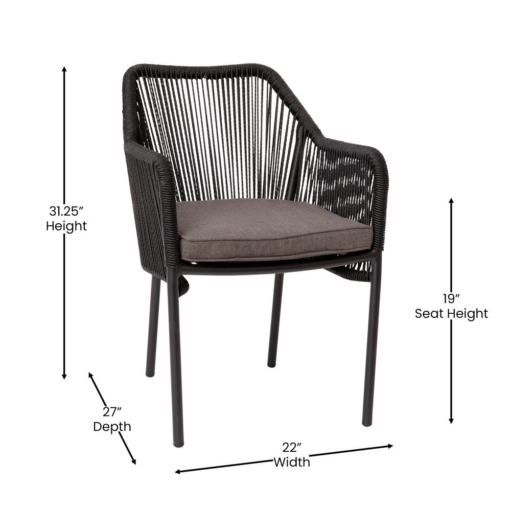 Set of 2 All-Weather Black Woven Stacking Club Chairs. Picture 6