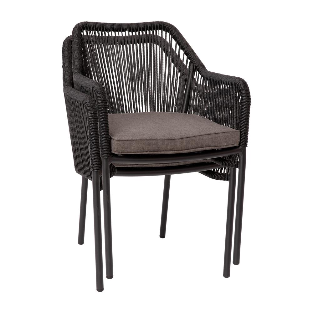 Set of 2 All-Weather Black Woven Stacking Club Chairs. Picture 8