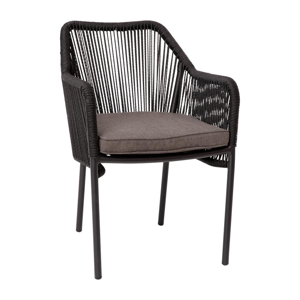 Set of 2 All-Weather Black Woven Stacking Club Chairs. Picture 9