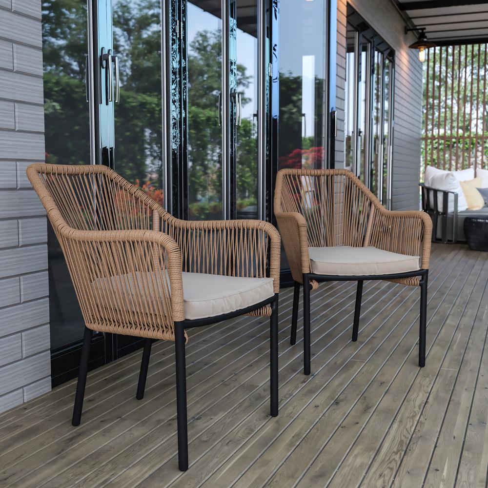 Set of 2 All-Weather Natural Woven Stacking Club Chairs. Picture 2