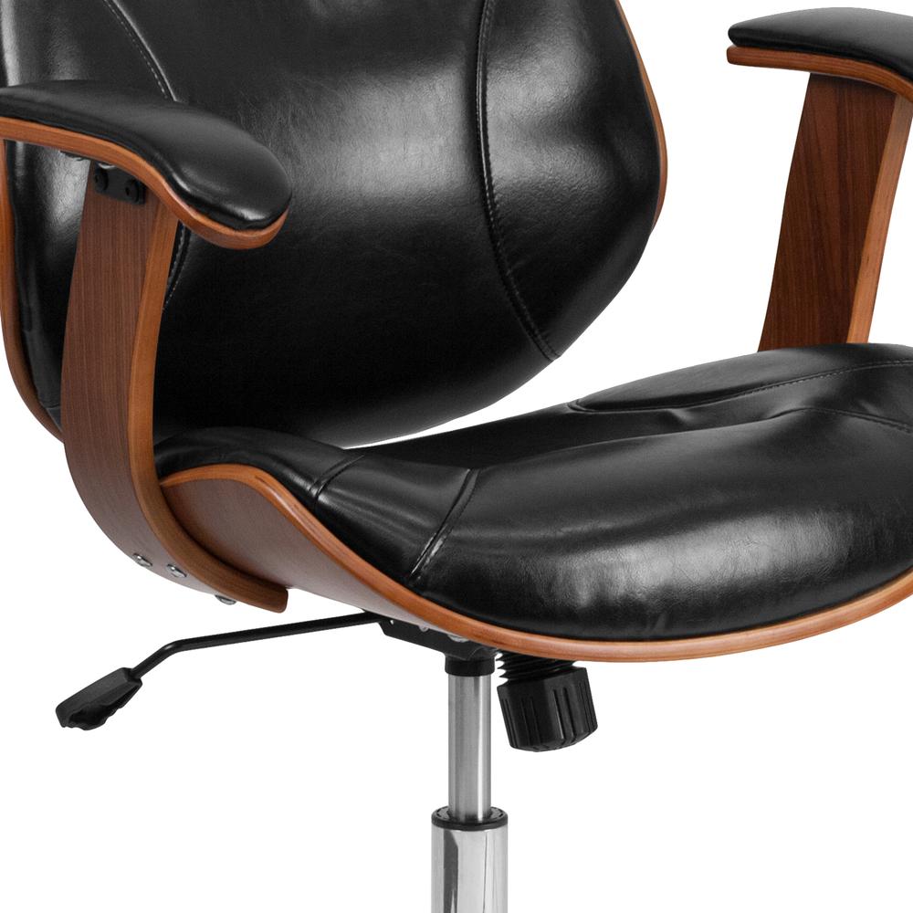 Mid-Back Black LeatherSoft Executive Ergonomic Wood Swivel Office Chair with Arms. Picture 6