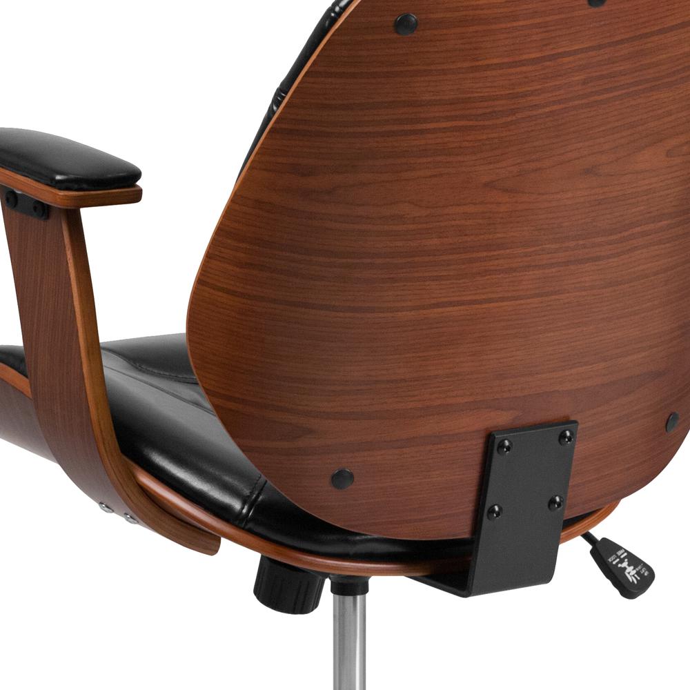 Mid-Back Black LeatherSoft Executive Ergonomic Wood Swivel Office Chair with Arms. Picture 7