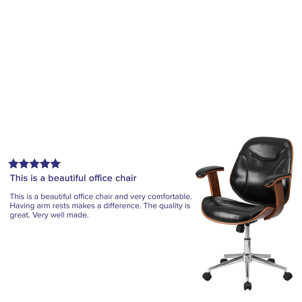 Mid-Back Black LeatherSoft Executive Ergonomic Wood Swivel Office Chair with Arms. Picture 8