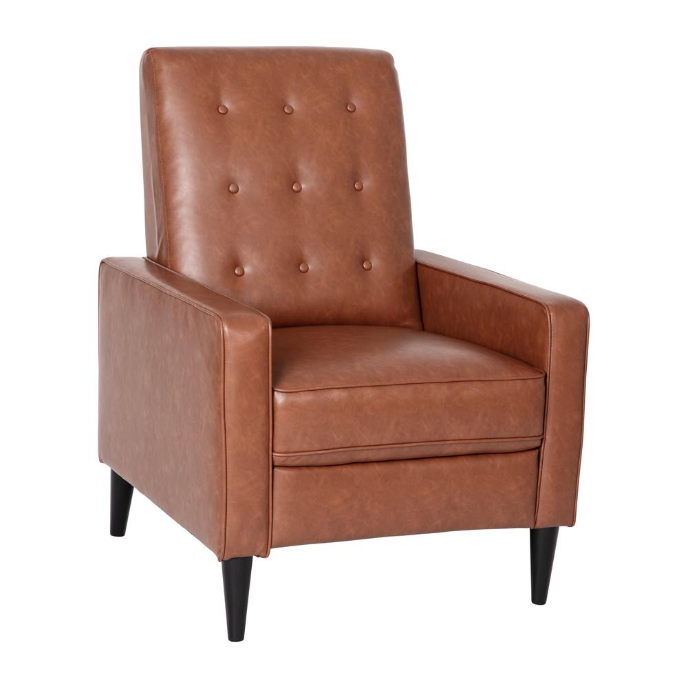 Upholstered Button Tufted Pushback Recliner in Cognac Brown for Residential, Use. Picture 1