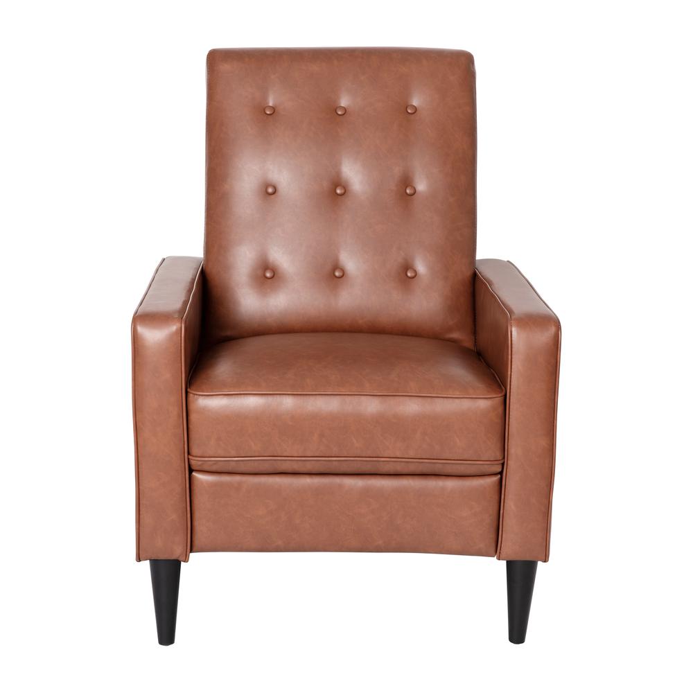 Upholstered Button Tufted Pushback Recliner in Cognac Brown for Residential, Use. Picture 9