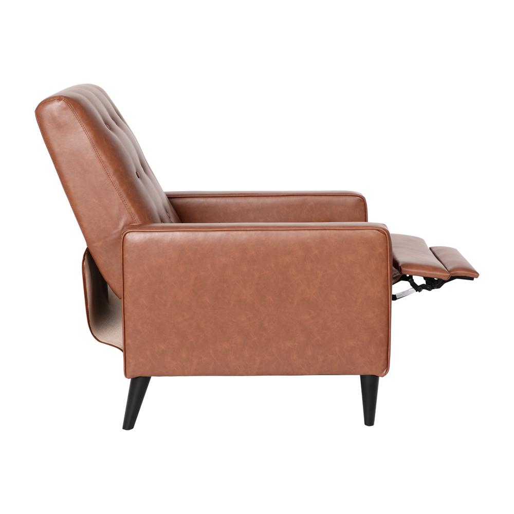 Upholstered Button Tufted Pushback Recliner in Cognac Brown for Residential, Use. Picture 7