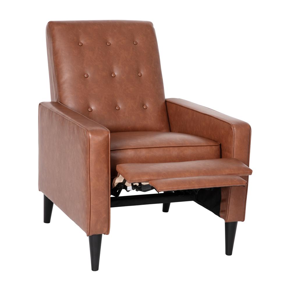 Upholstered Button Tufted Pushback Recliner in Cognac Brown for Residential, Use. Picture 10