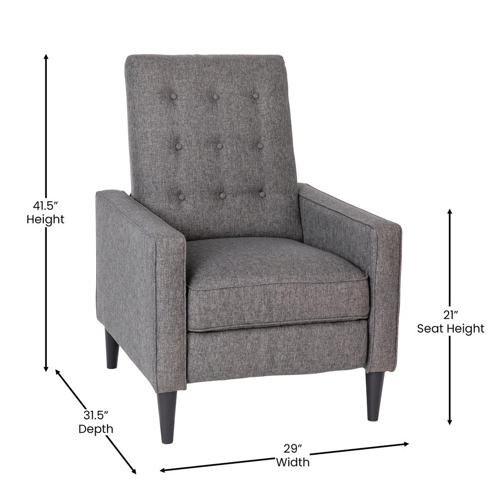 Fabric Upholstered Button Tufted Pushback Recliner in Gray for Residential, Use. Picture 5