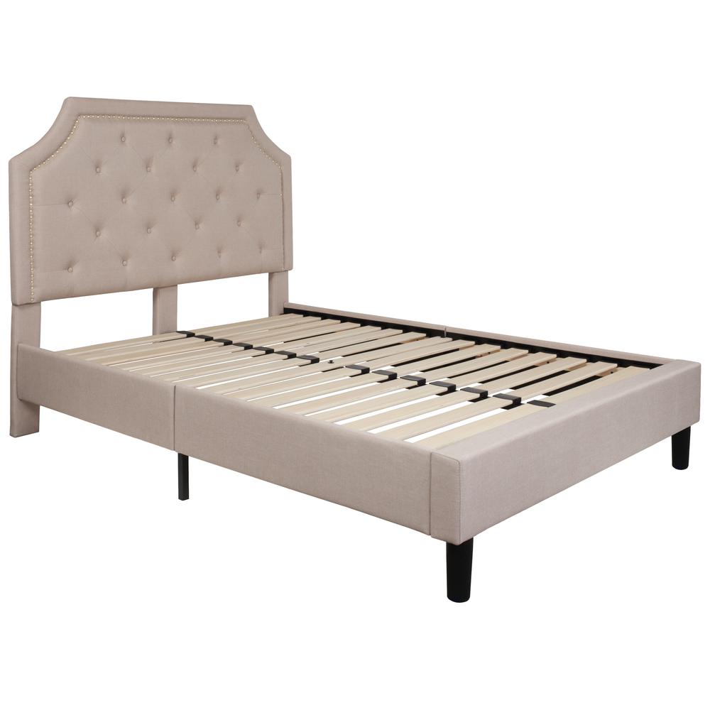 Full Size Arched Tufted Upholstered Platform Bed in Beige Fabric. Picture 1