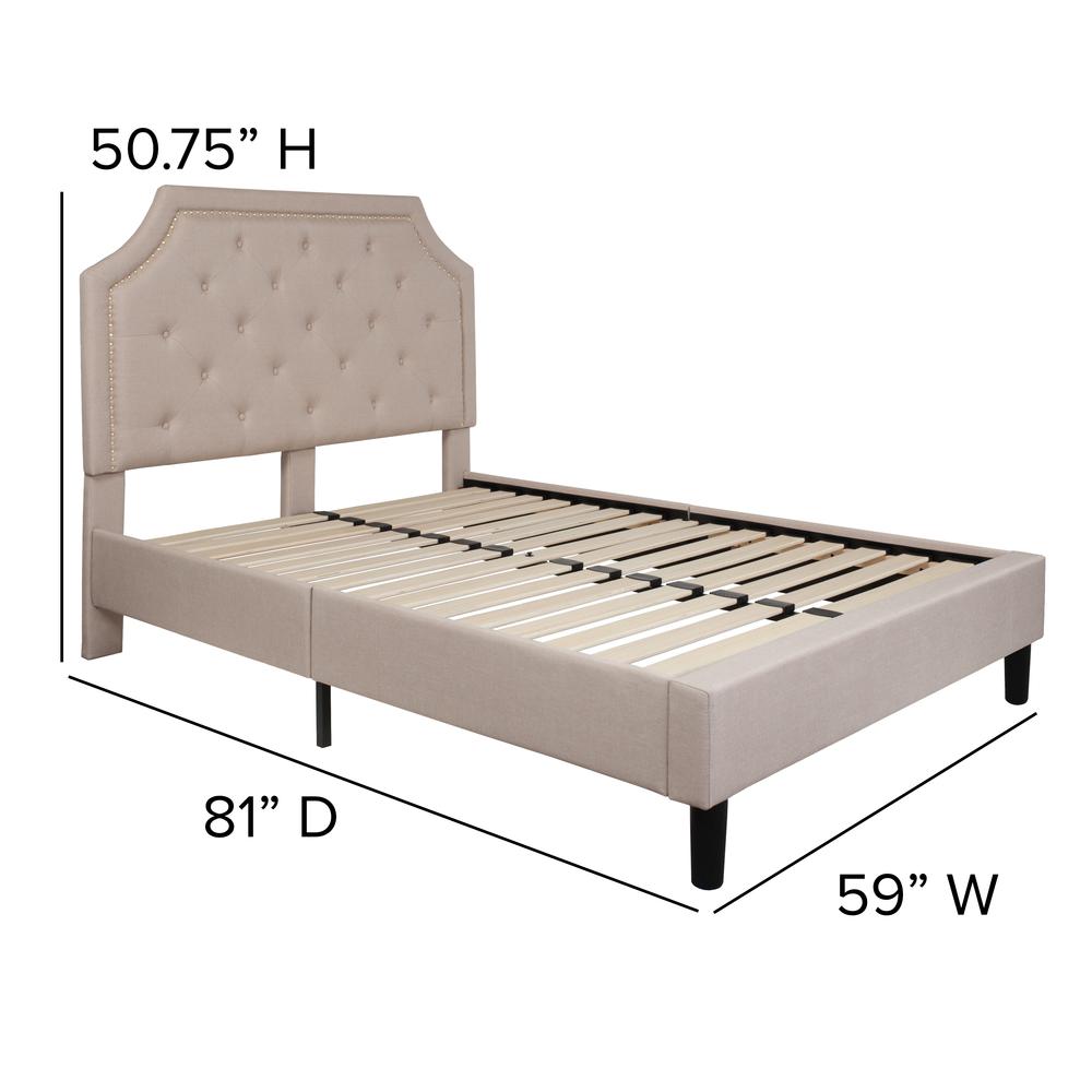 Full Size Arched Tufted Upholstered Platform Bed in Beige Fabric. Picture 2