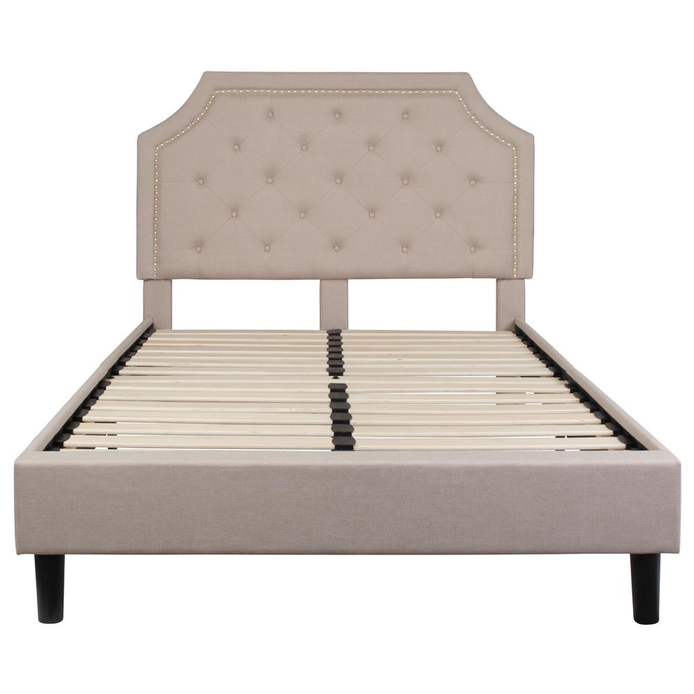 Full Size Tufted Upholstered Platform Bed in Beige Fabric. Picture 2