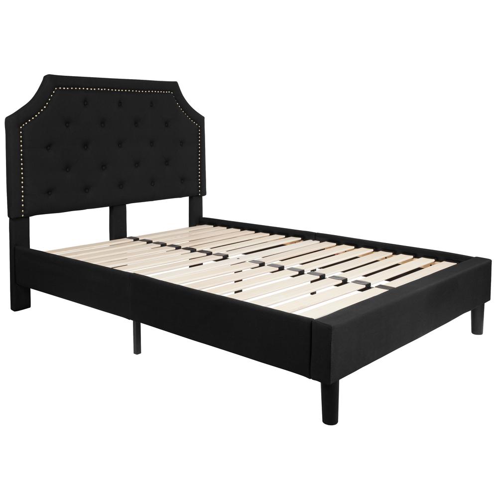 Full Size Arched Tufted Upholstered Platform Bed in Black Fabric. Picture 1