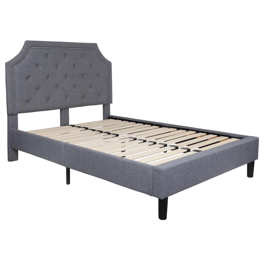 Full Size Arched Tufted Upholstered Platform Bed in Light Gray Fabric. Picture 1
