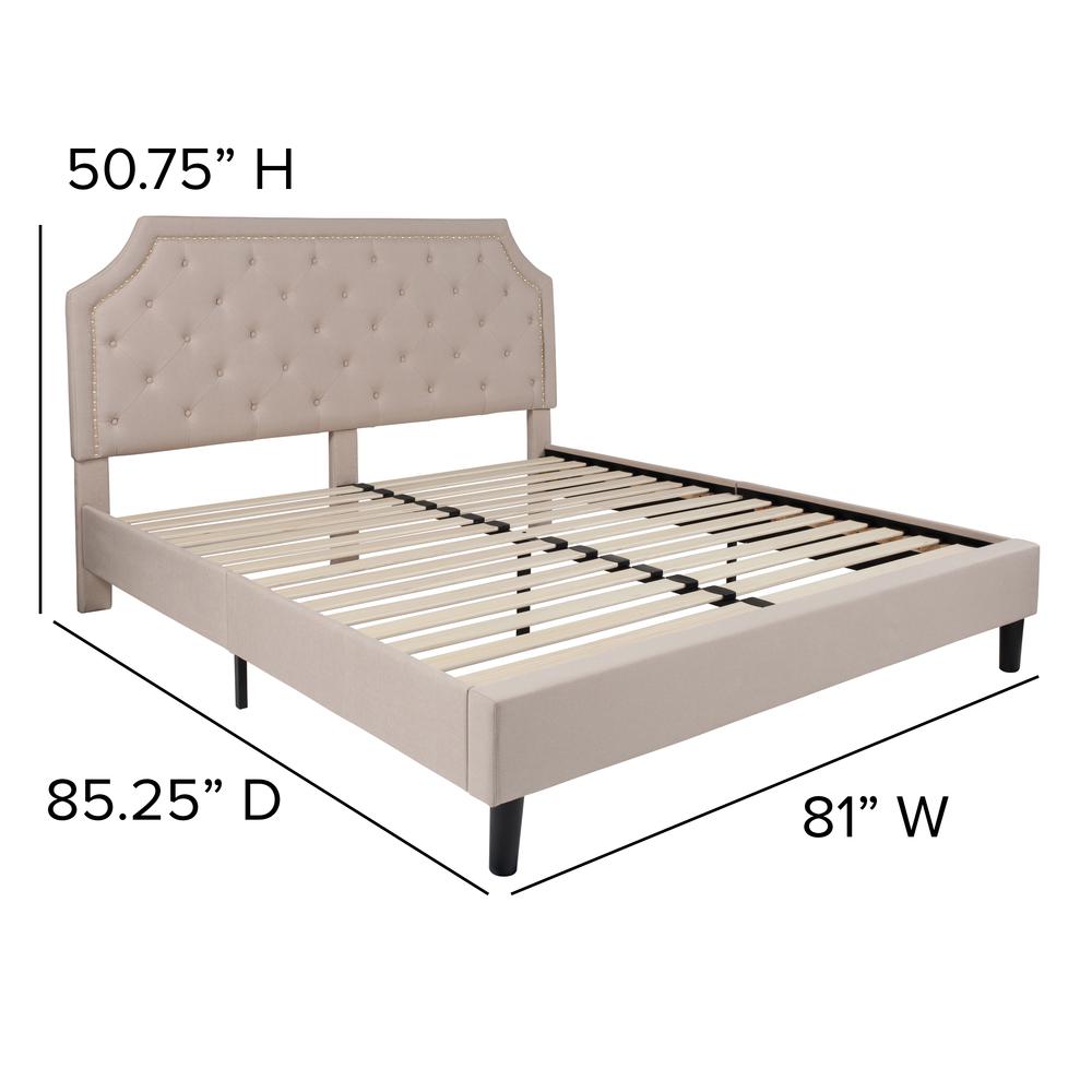 King Size Arched Tufted Upholstered Platform Bed in Beige Fabric. Picture 2