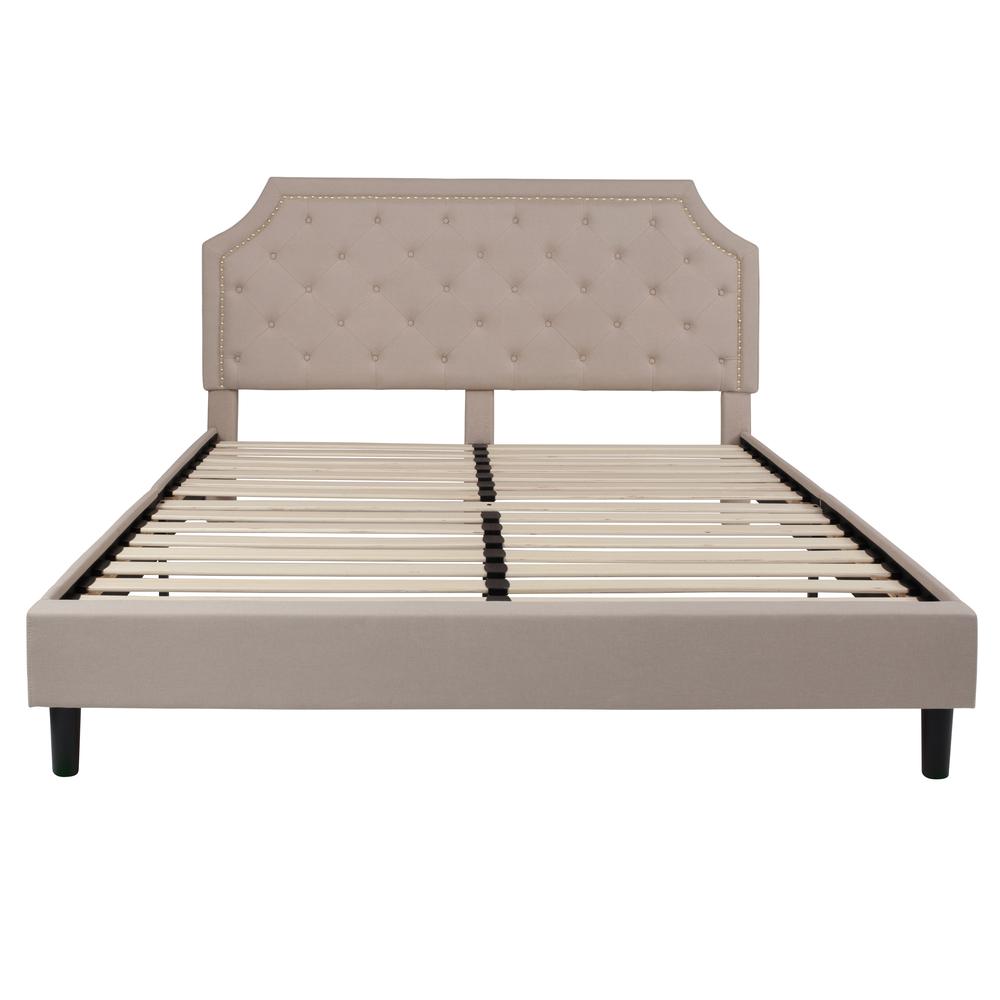 King Size Arched Tufted Upholstered Platform Bed in Beige Fabric. Picture 3